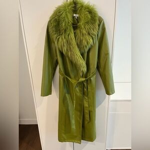 Never Worn Topshop Green/Chartreuse  Faux-Leather Belted Coat, 12